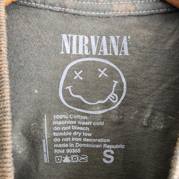 NIRVANA Smiley Graphic Tan Short Sleeve 100% Cotton Bleach T-Shirt Top - Picture 7 of 9